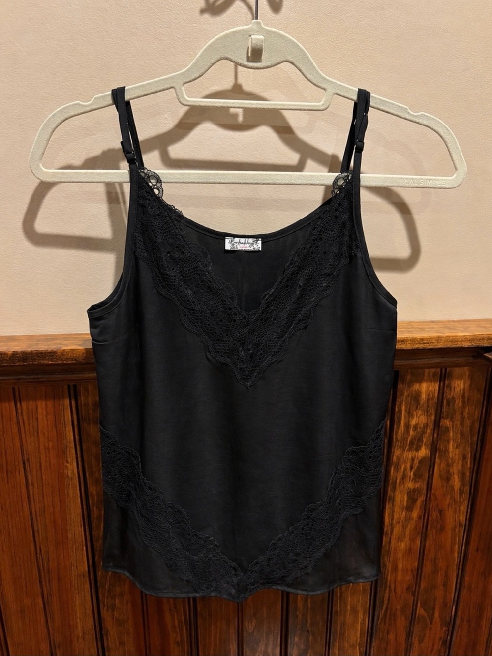 Free People Black Lace-Trim Silk Camisole